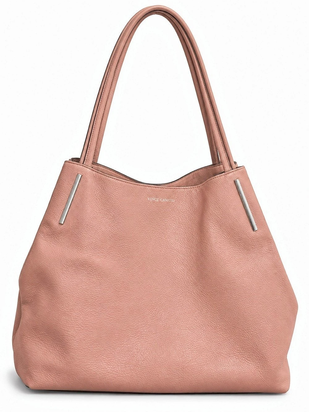 Vince Camuto Dusty Rose Pebbled Leather Tote Shoulder Bag Triple Compartment